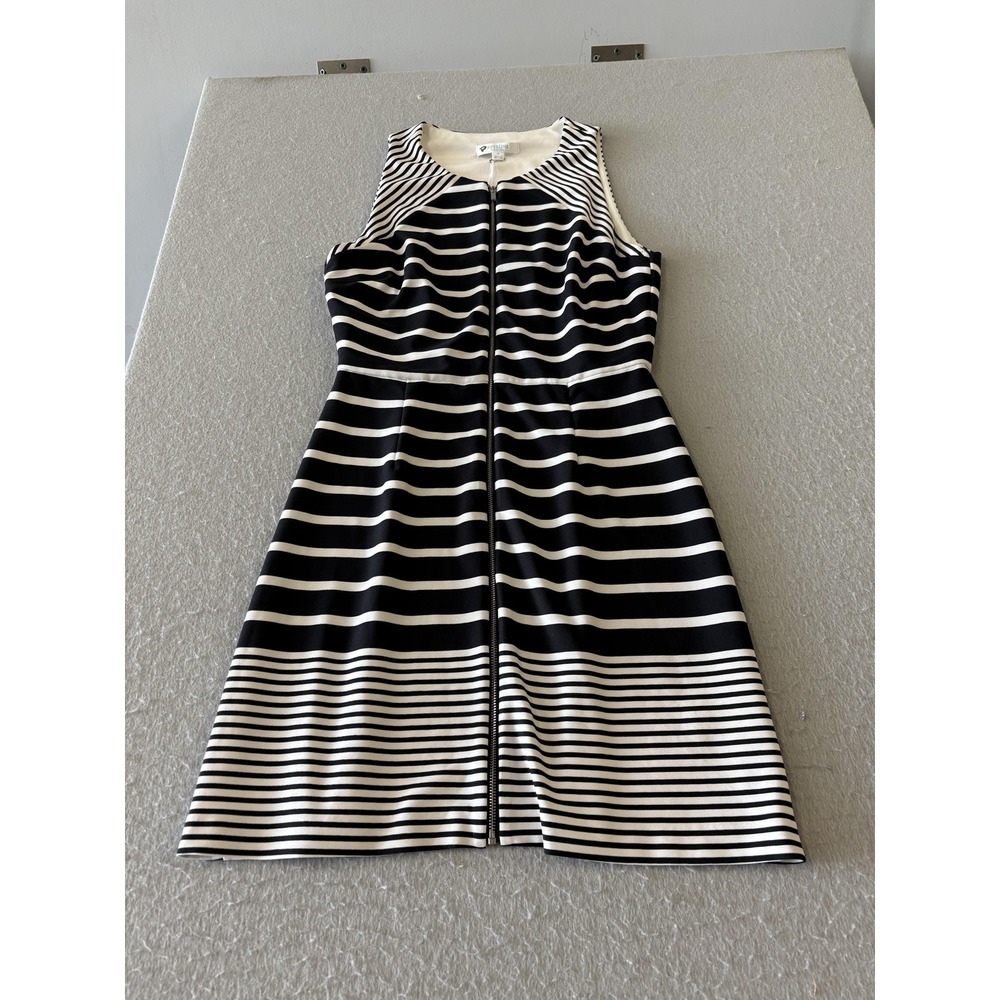 Piperlime Collection Dress Womens M Black White Stripe Zip Front Fit & Flare